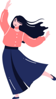 Hand Drawn happy woman dancing in flat style png