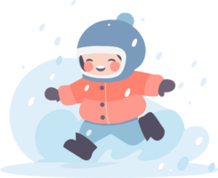 mano disegnato bambini giocando nel il neve a Natale nel piatto stile png