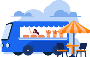 Hand Drawn Food Truck or Street Food in flat style png