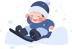 Hand Drawn children playing in the snow at christmas in flat style png