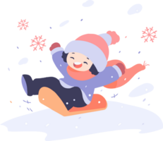 Hand Drawn children playing in the snow at christmas in flat style png