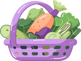 Hand Drawn fruit and vegetable basket in flat style png