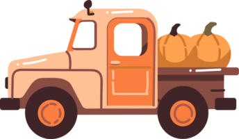 Hand Drawn Truck with Thanksgiving Pumpkins in flat style png