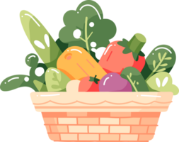 Hand Drawn fruit and vegetable basket in flat style png