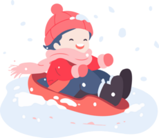 Hand Drawn children playing in the snow at christmas in flat style png