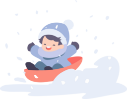 mano dibujado niños jugando en el nieve a Navidad en plano estilo png