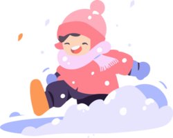 mano dibujado niños jugando en el nieve a Navidad en plano estilo png