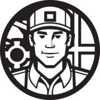 mecânico ou engenheiro logotipo dentro plano linha arte estilo png