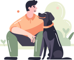 Hand Drawn young man with dog in flat style png