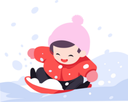 mano disegnato bambini giocando nel il neve a Natale nel piatto stile png