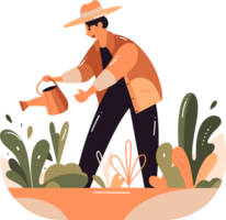 Hand Drawn farmer planting vegetables in flat style png