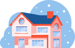 Hand Drawn Christmas house with snow in flat style png