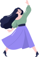 Hand Drawn happy woman dancing in flat style png