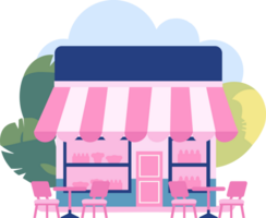 Hand Drawn cafe building in flat style png