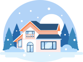 Hand Drawn Christmas house with snow in flat style png