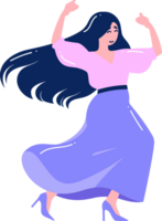 Hand Drawn happy woman dancing in flat style png