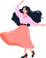 Hand Drawn happy woman dancing in flat style png