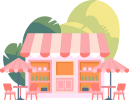 Hand Drawn cafe building in flat style png