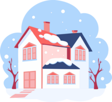 Hand Drawn Christmas house with snow in flat style png