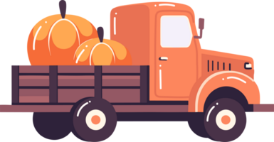 Hand Drawn Truck with Thanksgiving Pumpkins in flat style png