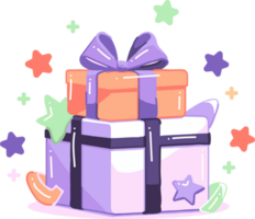 Hand Drawn christmas gift box in flat style png