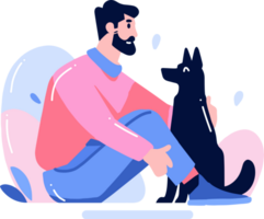 mano disegnato giovane uomo con cane nel piatto stile png