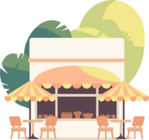 Hand Drawn cafe building in flat style png