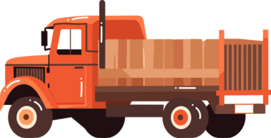 Hand Drawn orange truck in flat style png