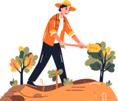 Hand Drawn farmer planting vegetables in flat style png