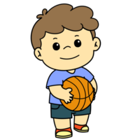 Cute Cartoon Boy Playing Holding Basketball Isolated