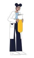 Scientist holding test tube flat line color vector character. Chemical experiment. Editable outline full body person on white. Simple cartoon spot illustration for web graphic design