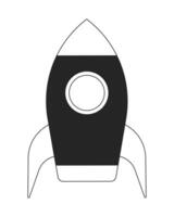 Rocket flat monochrome isolated vector object. Space exploration spaceship. Editable black and white line art drawing. Simple outline spot illustration for web graphic design