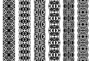 Abstract lace trim patterns set. Seamless patterns with floral elements in black color. Ornamental lace tape designs. vector