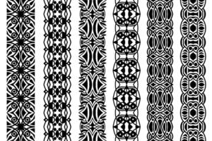 Abstract lace trim patterns set. Seamless patterns with floral elements in black color. Ornamental lace tape designs. vector