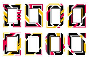 Modern frames for text, images, heading, pictures and for other graphic design projects. Vector abstract geometric futuristic frames with black, red, and yellow colors. Empty frames, copy space.