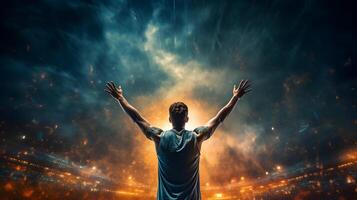 Basketball player celebrating in the stadium. Concept of winner, success, victory. photo