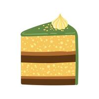 Lemon pistachio cake slice. Happy birthday element. Flat cartoon icon illustration for card, poster, sticker vector