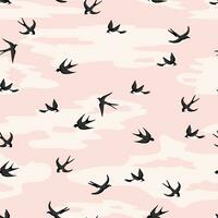 Flying swallows vector seamless pattern. Bird in flight texture.