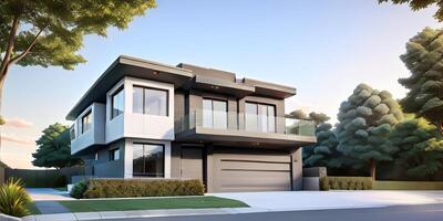 A modern house with a driveway in front of it photo