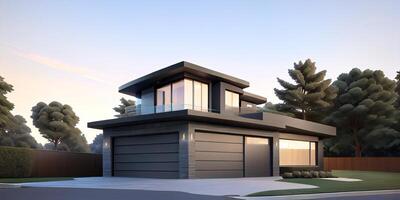 A modern house with a driveway in front of it photo