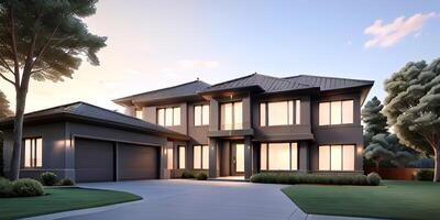 A modern house with a driveway in front of it photo