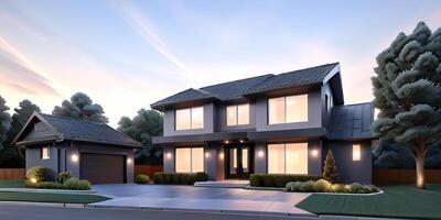 A modern house with a driveway in front of it photo