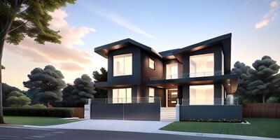 A modern house with a driveway in front of it photo