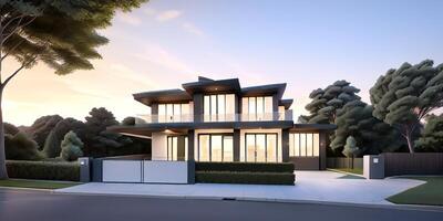A modern house with a driveway in front of it photo