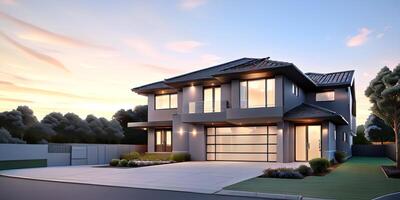 A modern house with a driveway in front of it photo