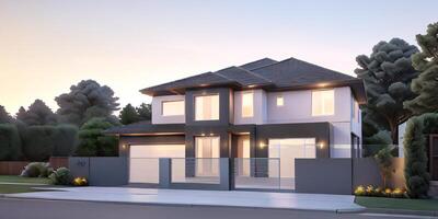 A modern house with a driveway in front of it photo
