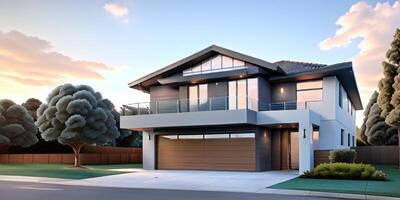 A modern house with a driveway in front of it ai generated photo