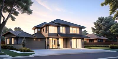 A modern house with a driveway in front of it photo