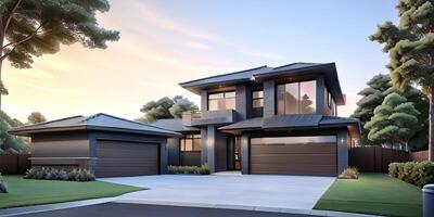 A modern house with a driveway in front of it photo