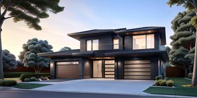 A modern house with a driveway in front of it photo